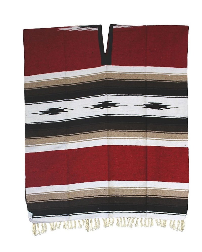 Del Mex Mexican Diamond Woven Eastwood Poncho (Red) - Image 2